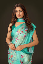 Jyoti Fashion Women's Multicolor Pure Japan Satin Digital Printed Designer Saree with Blouse | Grocsy