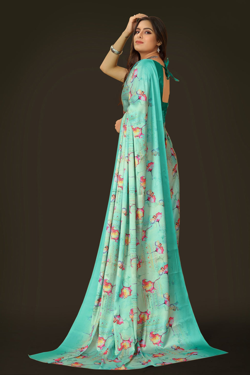 Jyoti Fashion Women's Multicolor Pure Japan Satin Digital Printed Designer Saree with Blouse | Grocsy