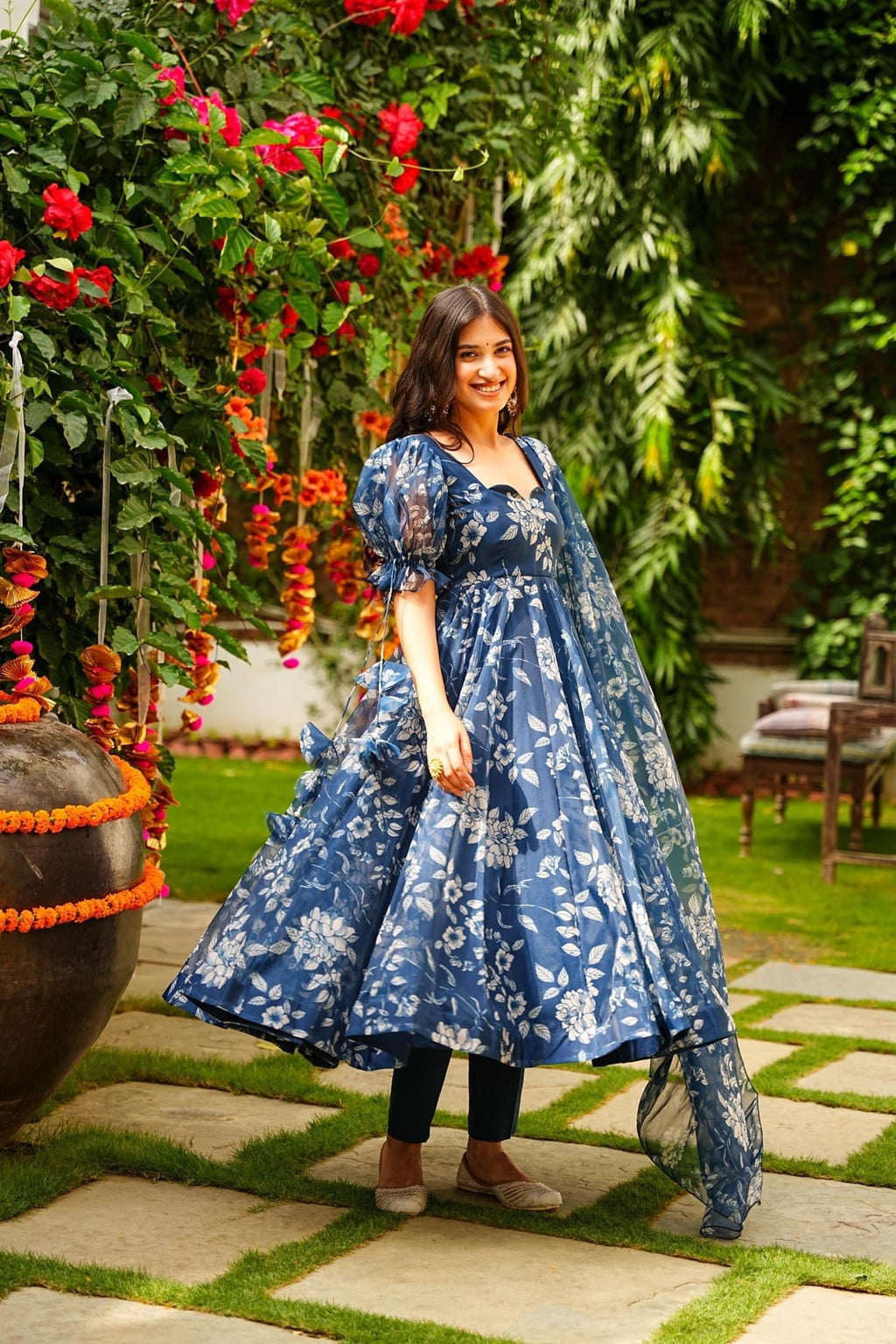 Jyoti Fashion Women's Navy Blue Tabby Silk Heavy Digital Printed Kurta Set | Grocsy