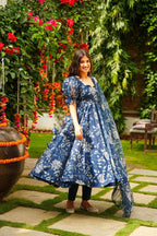 Jyoti Fashion Women's Navy Blue Tabby Silk Heavy Digital Printed Kurta Set | Grocsy