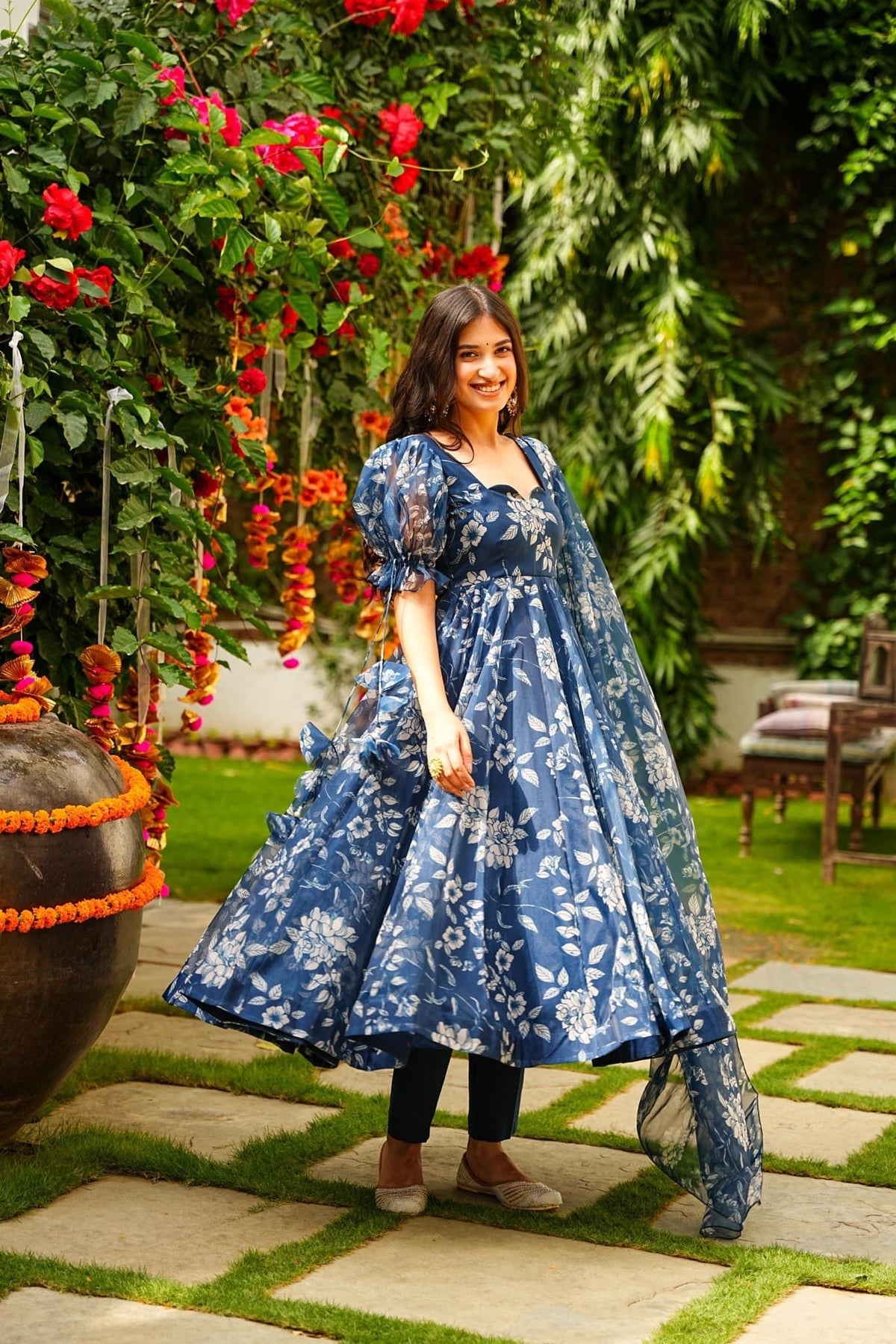 Jyoti Fashion Women's Navy Blue Tabby Silk Heavy Digital Printed Kurta Set | Grocsy