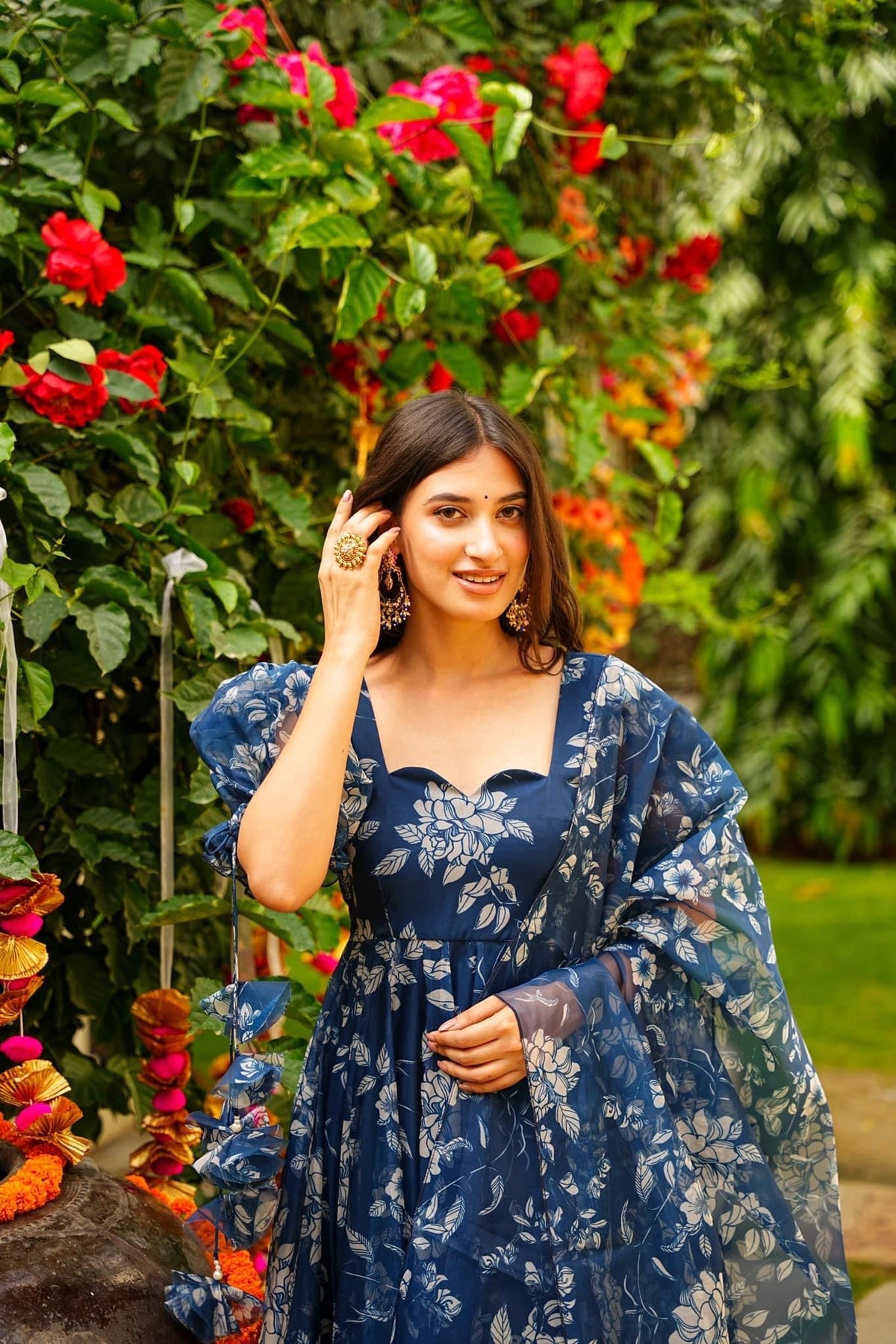 Jyoti Fashion Women's Navy Blue Tabby Silk Heavy Digital Printed Kurta Set | Grocsy