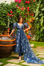 Jyoti Fashion Women's Navy Blue Tabby Silk Heavy Digital Printed Kurta Set | Grocsy