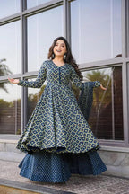 Jyoti Fashion Women's Blue Cotton Silk Heavy Digital Printed Kurta Set | Grocsy