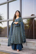 Jyoti Fashion Women's Blue Cotton Silk Heavy Digital Printed Kurta Set | Grocsy