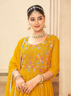 Jyoti Fashion Women's Mustard Faux Georgette Heavy Embroidered Kurta Set | Grocsy