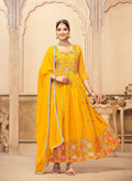 Jyoti Fashion Women's Mustard Faux Georgette Heavy Embroidered Kurta Set | Grocsy