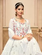 Jyoti Fashion Women's White Faux Georgette Heavy Embroidered Kurta Set | Grocsy