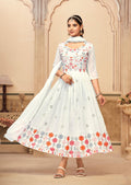 Jyoti Fashion Women's White Faux Georgette Heavy Embroidered Kurta Set | Grocsy