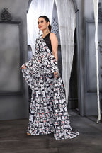 Jyoti Fashion Women's Black Faux Georgette Digital Printed Designer Saree with Blouse | Grocsy