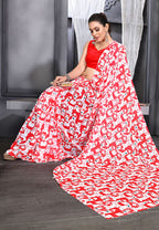 Jyoti Fashion Women's Red Faux Georgette Digital Printed Designer Saree with Blouse | Grocsy