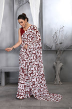 Jyoti Fashion Women's Maroon Faux Georgette Digital Printed Designer Saree with Blouse | Grocsy