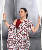 Jyoti Fashion Women's Maroon Faux Georgette Digital Printed Designer Saree with Blouse | Grocsy