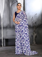 Jyoti Fashion Women's Navy Blue Faux Georgette Digital Printed Designer Saree with Blouse | Grocsy