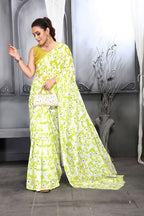 Jyoti Fashion Women's Lemon Yellow Faux Georgette Digital Printed Designer Saree with Blouse | Grocsy