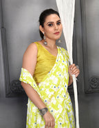 Jyoti Fashion Women's Lemon Yellow Faux Georgette Digital Printed Designer Saree with Blouse | Grocsy