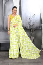 Jyoti Fashion Women's Lemon Yellow Faux Georgette Digital Printed Designer Saree with Blouse | Grocsy