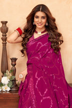 Jyoti Fashion Women's Pink Faux Blooming Sequins Work Designer Saree with Blouse | Grocsy