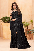 Jyoti Fashion Women's Black Faux Blooming Sequins Work Designer Saree with Blouse | Grocsy