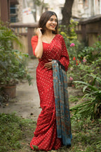 Jyoti Fashion Women's Red Imported Silk Satin Digital Printed Designer Saree with Blouse | Grocsy