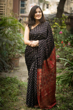 Jyoti Fashion Women's Black Imported Silk Satin Digital Printed Designer Saree with Blouse | Grocsy