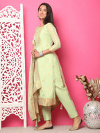 Jyoti Fashion Women's Pista Green Silk Jacquard Woven with Hand Work Salwar Suit Set | Grocsy