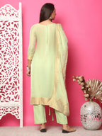Jyoti Fashion Women's Pista Green Silk Jacquard Woven with Hand Work Salwar Suit Set | Grocsy