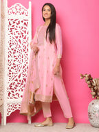 Jyoti Fashion Women's Pink Silk Jacquard Woven with Hand Work Salwar Suit Set | Grocsy