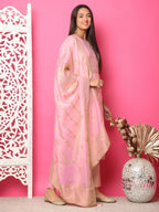 Jyoti Fashion Women's Pink Silk Jacquard Woven with Hand Work Salwar Suit Set | Grocsy