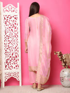 Jyoti Fashion Women's Pink Silk Jacquard Woven with Hand Work Salwar Suit Set | Grocsy