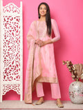 Jyoti Fashion Women's Pink Silk Jacquard Woven with Hand Work Salwar Suit Set | Grocsy