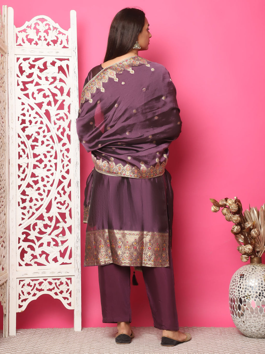 Jyoti Fashion Women's Violet Silk Jacquard Woven with Zari Work Salwar Suit Set | Grocsy