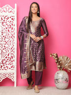 Jyoti Fashion Women's Violet Silk Jacquard Woven with Zari Work Salwar Suit Set | Grocsy