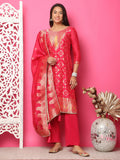 Jyoti Fashion Women's Red Silk Jacquard Woven with Zari Work Salwar Suit Set | Grocsy