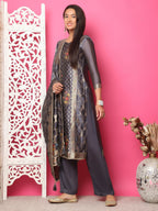 Jyoti Fashion Women's Grey Silk Jacquard Woven with Zari Work Salwar Suit Set | Grocsy