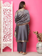 Jyoti Fashion Women's Grey Silk Jacquard Woven with Zari Work Salwar Suit Set | Grocsy