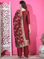 Jyoti Fashion Women's Maroon Silk Jacquard Woven with Zari Work Salwar Suit Set | Grocsy