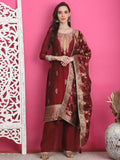 Jyoti Fashion Women's Maroon Silk Jacquard Woven with Zari Work Salwar Suit Set | Grocsy