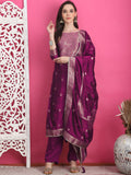 Jyoti Fashion Women's Wine Silk Jacquard Woven with Zari Work Salwar Suit Set | Grocsy