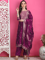 Jyoti Fashion Women's Wine Silk Jacquard Woven with Zari Work Salwar Suit Set | Grocsy