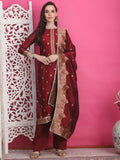 Jyoti Fashion Women's Maroon Silk Jacquard Woven with Zari Work Salwar Suit Set | Grocsy