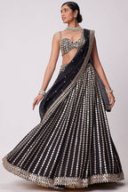 Jyoti Fashion Women's Black Organza Silk Paper Mirror with Zari Embroidered Lehenga Choli with Dupatta | Grocsy