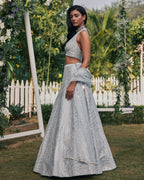 Jyoti Fashion Women's Steel Grey Heavy Banglori Silk Paper Mirror with Zari Thread & 3MM Sequins Embroidered Lehenga Choli with Dupatta | Grocsy