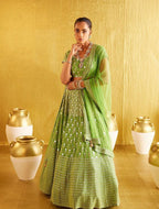 Jyoti Fashion Women's Parrot Green Banglory Silk 9MM Sequins with Zari Embroidered Lehenga Choli with Dupatta | Grocsy