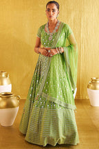 Jyoti Fashion Women's Parrot Green Banglory Silk 9MM Sequins with Zari Embroidered Lehenga Choli with Dupatta | Grocsy