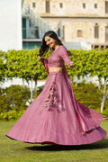 Jyoti Fashion Women's Metallic Pink Faux Georgette 9MM Sequins with Thread Embroidered Lehenga Choli with Dupatta | Grocsy
