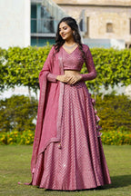 Jyoti Fashion Women's Metallic Pink Faux Georgette 9MM Sequins with Thread Embroidered Lehenga Choli with Dupatta | Grocsy