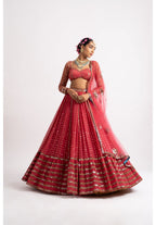 Jyoti Fashion Women's Gajri Red Faux Georgette 3MM, 5MM & 9MM Sequins with Zari Embroidered Lehenga Choli with Dupatta | Grocsy