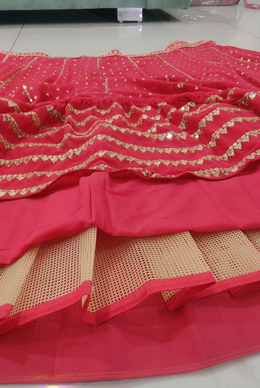 Jyoti Fashion Women's Gajri Red Faux Georgette 3MM, 5MM & 9MM Sequins with Zari Embroidered Lehenga Choli with Dupatta | Grocsy