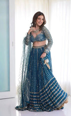 Jyoti Fashion Women's Blue Faux Georgette 3MM, 5MM & 9MM Sequins with Zari Embroidered Lehenga Choli with Dupatta | Grocsy